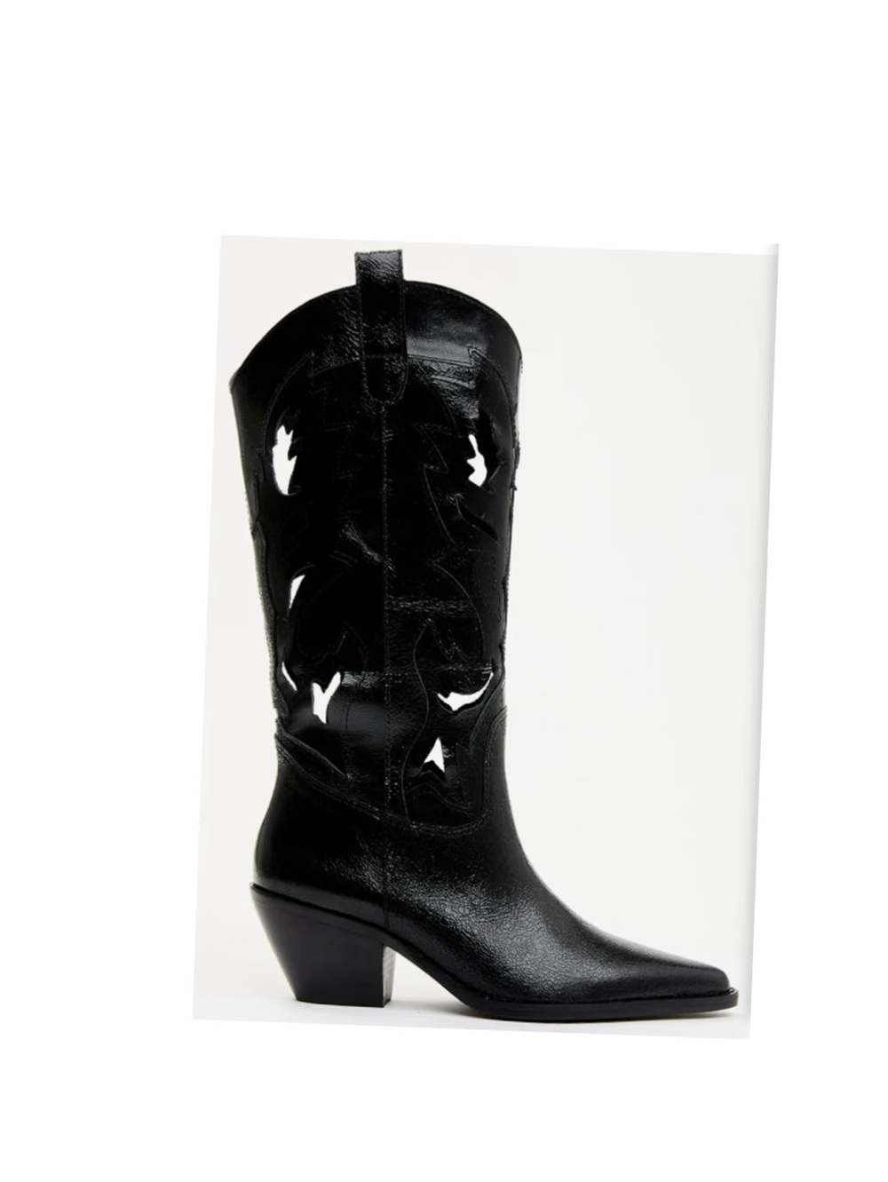 Womens Black Tall Knee High Western Cowboy Boots with Cutout Details, Sz 7.5